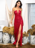 CHRISTINA High-Slit Red Glitter Dress