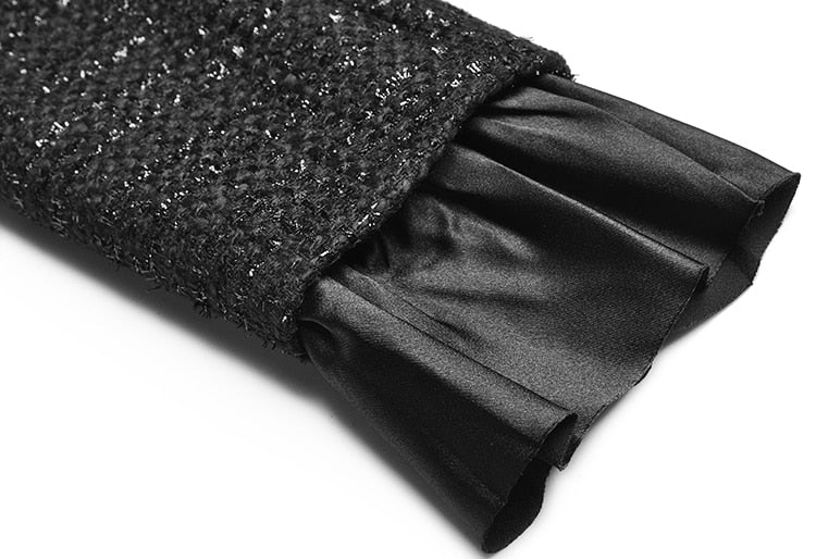 Fringe Hem Tweed Blouse & Skirt Set