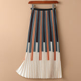 Classy Stripes Pleated Midi Skirt