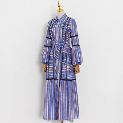 GRETA Stripes Lace Trim Maxi Dress