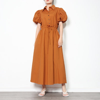 LALA Puffed Sleeve Drawstring Maxi Dress in colors