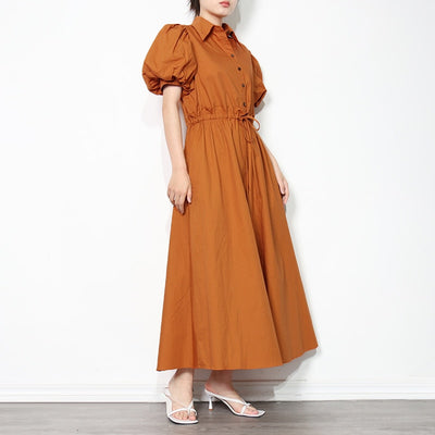 LALA Puffed Sleeve Drawstring Maxi Dress in colors