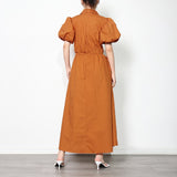 LALA Puffed Sleeve Drawstring Maxi Dress in colors