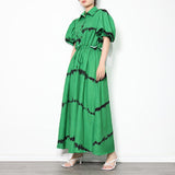 LALA Puffed Sleeve Drawstring Maxi Dress in colors