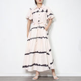 LALA Puffed Sleeve Drawstring Maxi Dress in colors