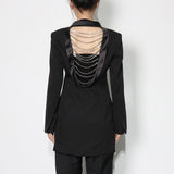 Rhinestones Trim Notched Lapel Blazer