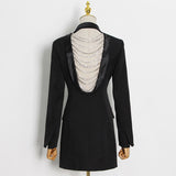 Rhinestones Trim Notched Lapel Blazer