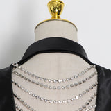 Rhinestones Trim Notched Lapel Blazer