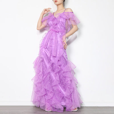 VELUZ Ruffled Lace Gown in Colors