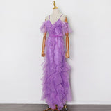 VELUZ Ruffled Lace Gown in Colors