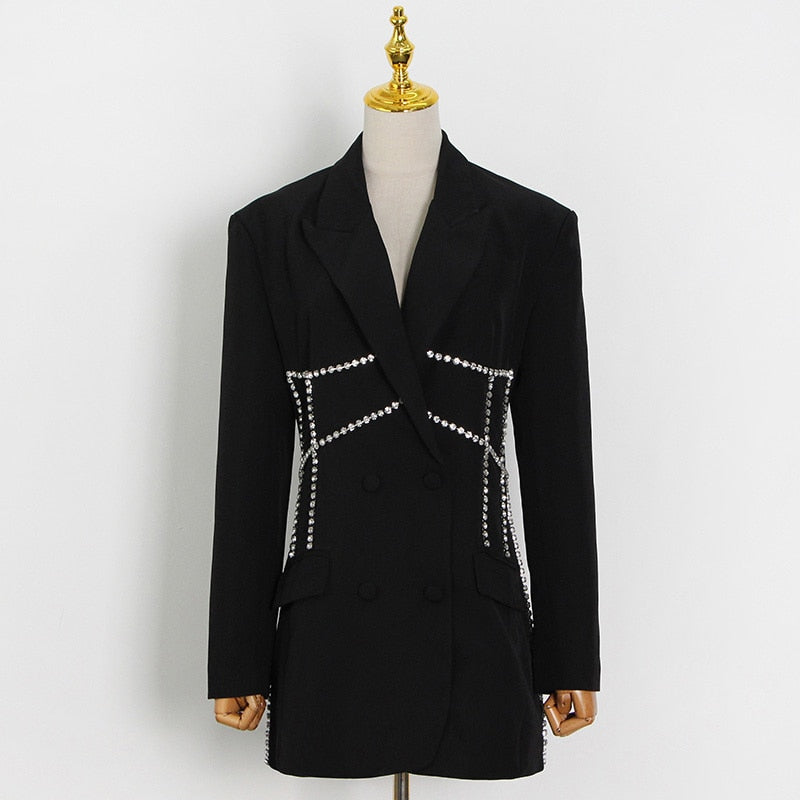 Double-breasted Rhinestone-trimmed Blazer Dress in colors