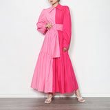 Pink Color-block Buttonfront Maxi Dress