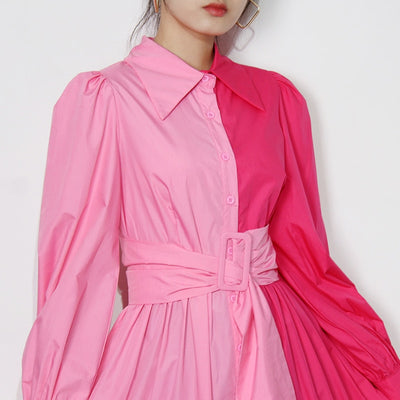 Pink Color-block Buttonfront Maxi Dress