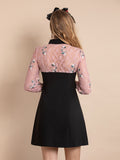 Baby doll patchwork embroidered black mini dress