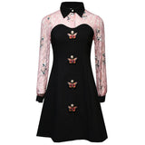 Baby doll patchwork embroidered black mini dress