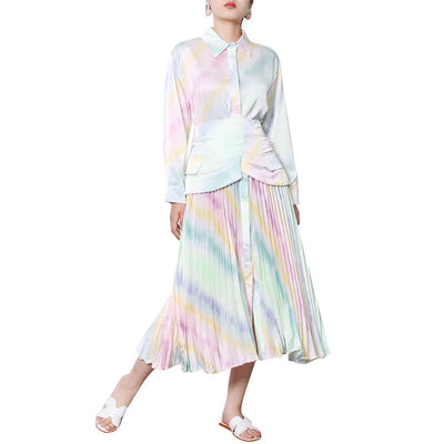 Pleated Vintage Midi Dress in colors