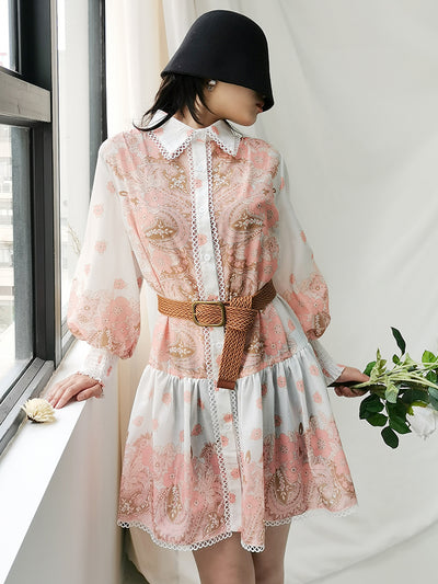 Paisley Print Button Front Mini Dress
