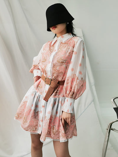 Paisley Print Button Front Mini Dress