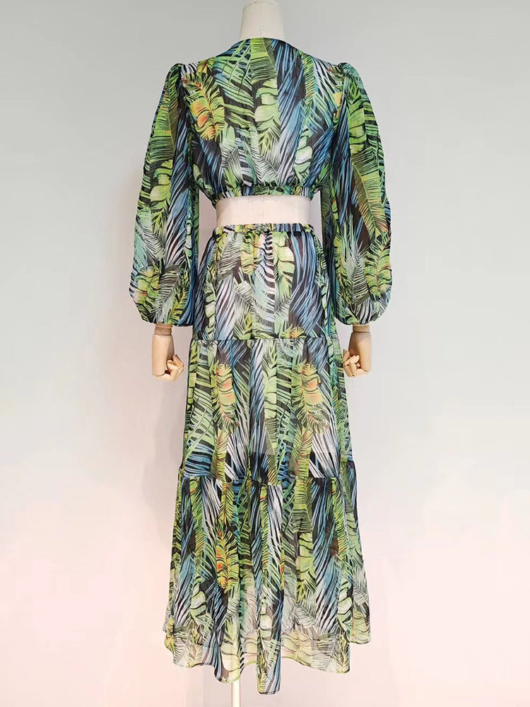 Jungle Print Cut-out Waist Midi Dress