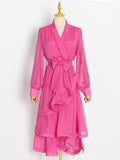 Layered Wrap Dress in pink and green