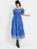 Embroidered Off-Shoulder Midi Dress in colors