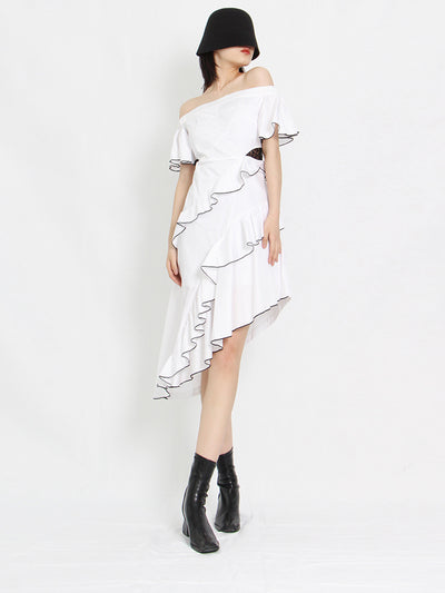 Ruffled Asymmetric Hem Mini Dress