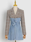 Gingham patchwork lapel tunic