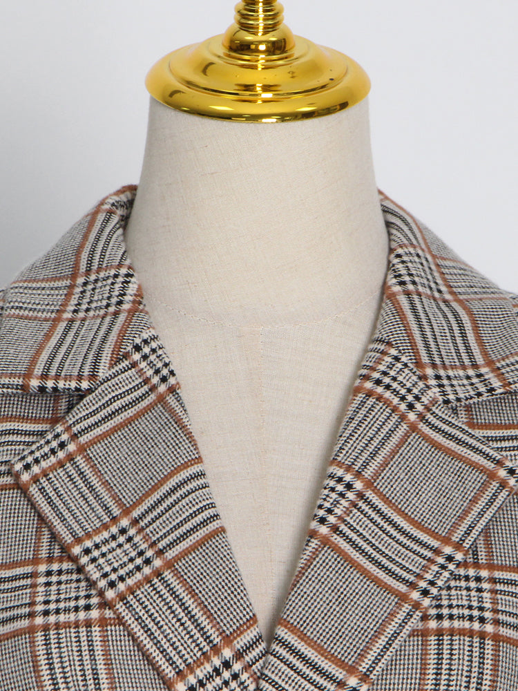 Gingham patchwork lapel tunic