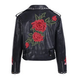 Eco leather floral appliqued biker jacket