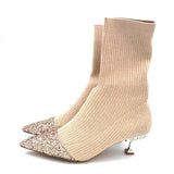 Sock boots with sequinned toe