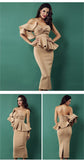 Tulip one-sleeve maxi dress in beige