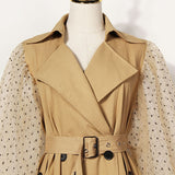 Lantern sleeve polka dot trench coat in beige