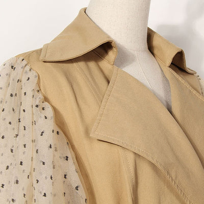 Lantern sleeve polka dot trench coat in beige