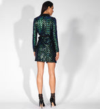 EYES-ON-ME SEQUINED WRAP PARTY MINI DRESS IN GREEN