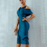 ORNELLA off-shoulder midi dress in blue
