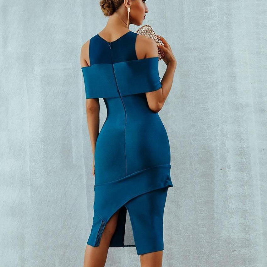 ORNELLA off-shoulder midi dress in blue