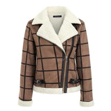 Eco fur and leather jacket in taupe