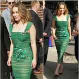 Embroidered midi dress in green