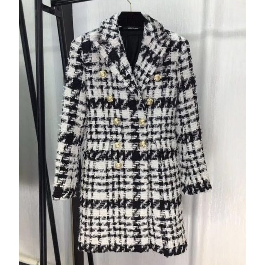 Plaid wool-blend winter coat