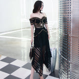 Rita asymmetric off-shoulder midi dress in black