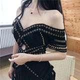 Rita asymmetric off-shoulder midi dress in black