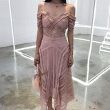 Rita asymmetric off-shoulder midi dress