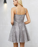 Spaghetti strap lace mini dress in gray