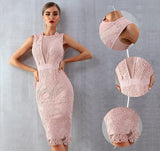 LADY lace midi dress in pink beige
