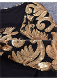 Black'n'gold long-sleeved mini dress with sequined patchwork