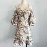 CLAUDETTE COLD-SHOULDER RUFFLED MINI DRESS