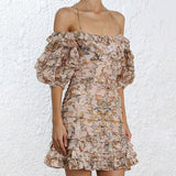 CLAUDETTE COLD-SHOULDER RUFFLED MINI DRESS