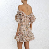 CLAUDETTE COLD-SHOULDER RUFFLED MINI DRESS