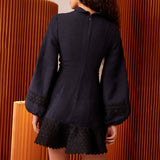 Destina lantern sleeve mini dress in navy blue