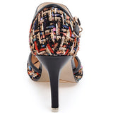 Plaid tweed buckled heels